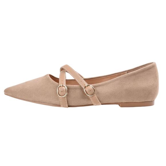 Journee Women's Patricia Pointed Toe Ballet Flats Taupe Size 7 W - Picture 2 of 5